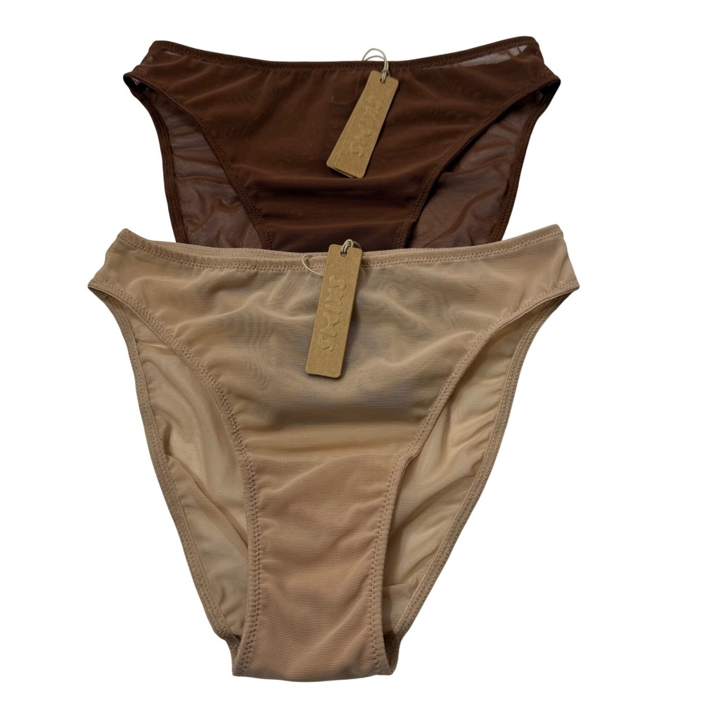 SKIMS Mesh‎ High Cut Brief Lot of 2 Clay Jasper XXS